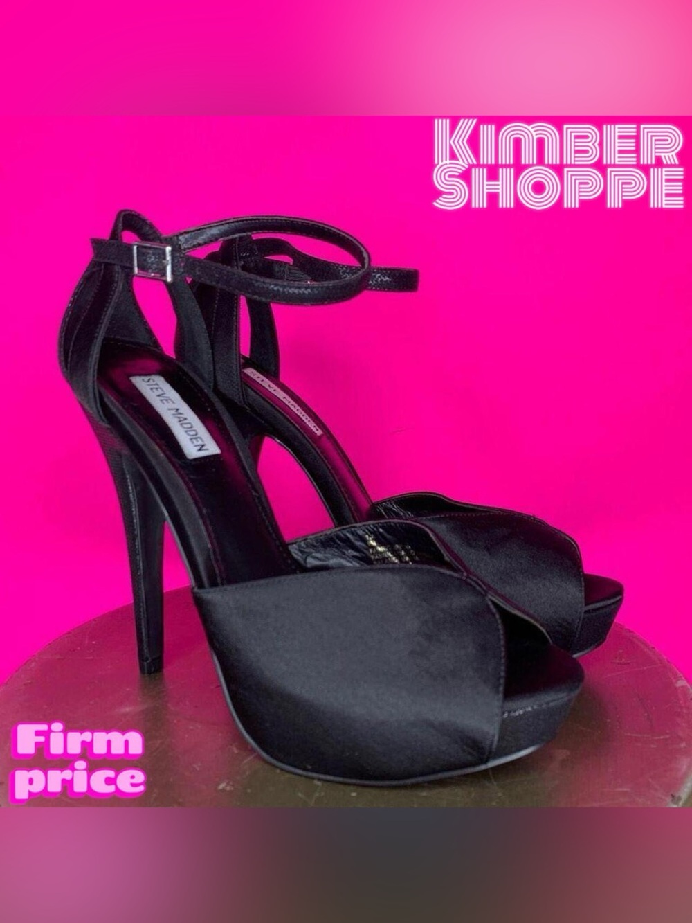 Steve Madden Tia Black Satin Peep Toe Platform Stiletto Sandals US 9 UK 7